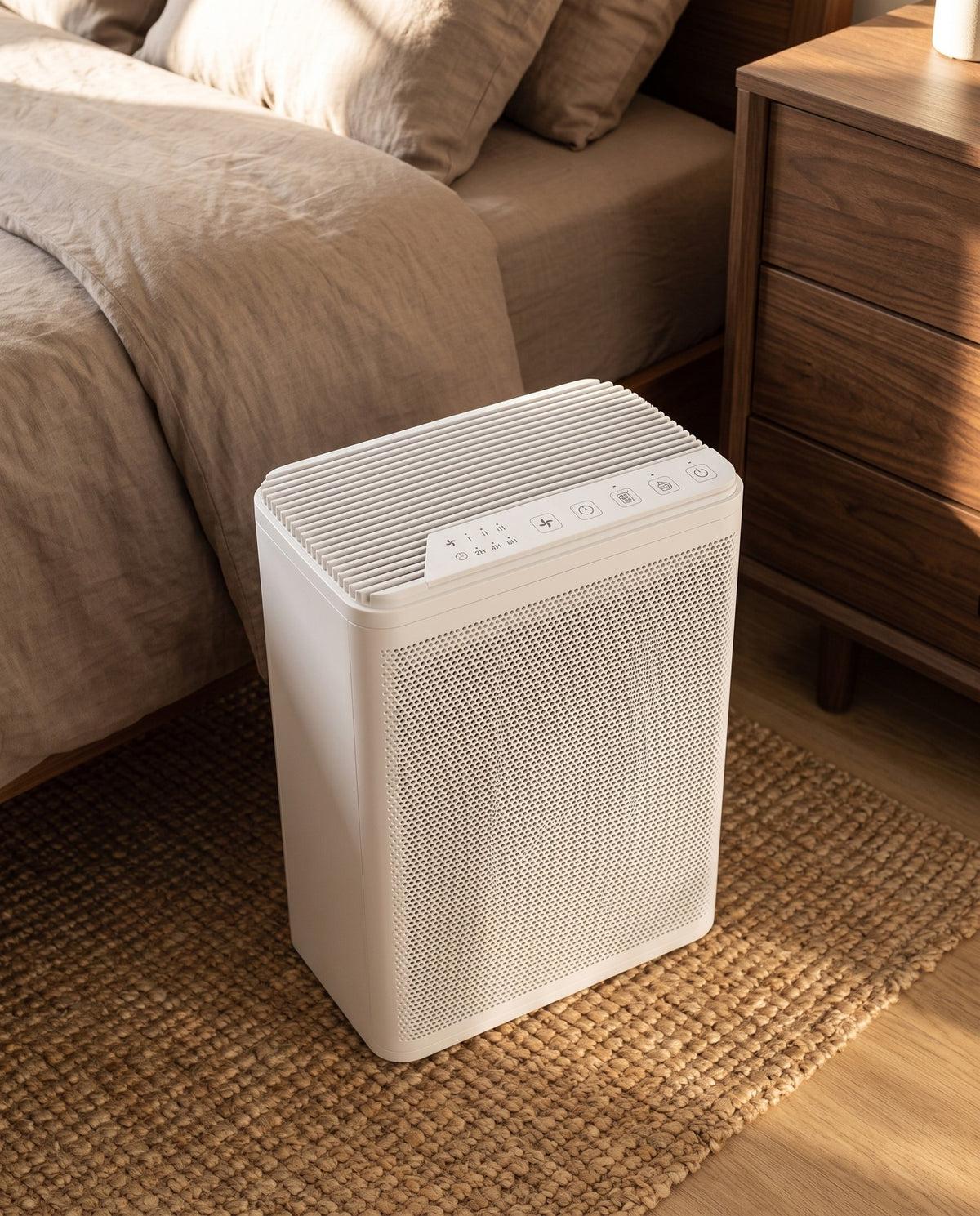 Von Air Purifier beside a bed